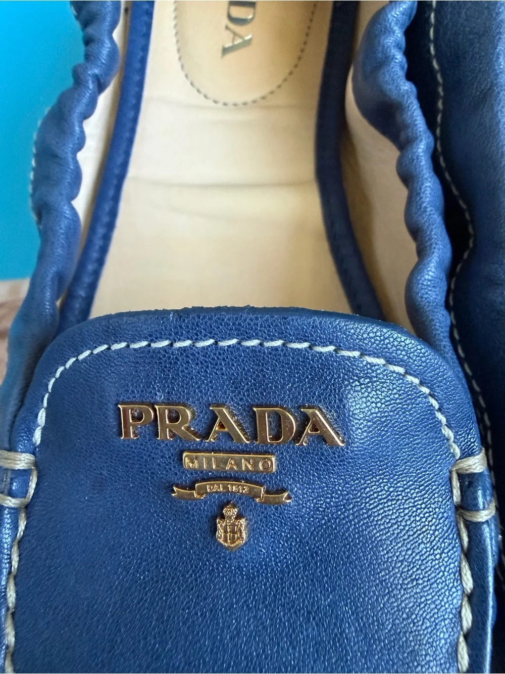 Prada Nappa Aviator Navy Leather Driving Loafers 37 - Picture 3 of 10